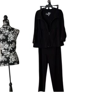 Charter Club size XL black front zip jacket size  large high rise wide leg pant